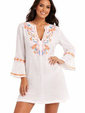 🌴 Boho Beach Babe 🌴 Helen Jon Sophia Embroidered Tunic Cover-Up – Size Small
